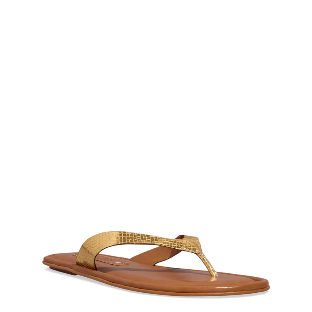 Rasteira Thong Cobra Dourada Metalizada - vista 2 de 4