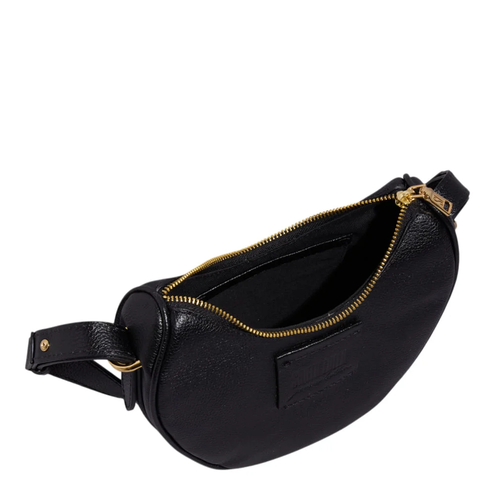 Bolsa Meia Lua Couro Floater Preta Alça de Ombro - vista 3 de 3
