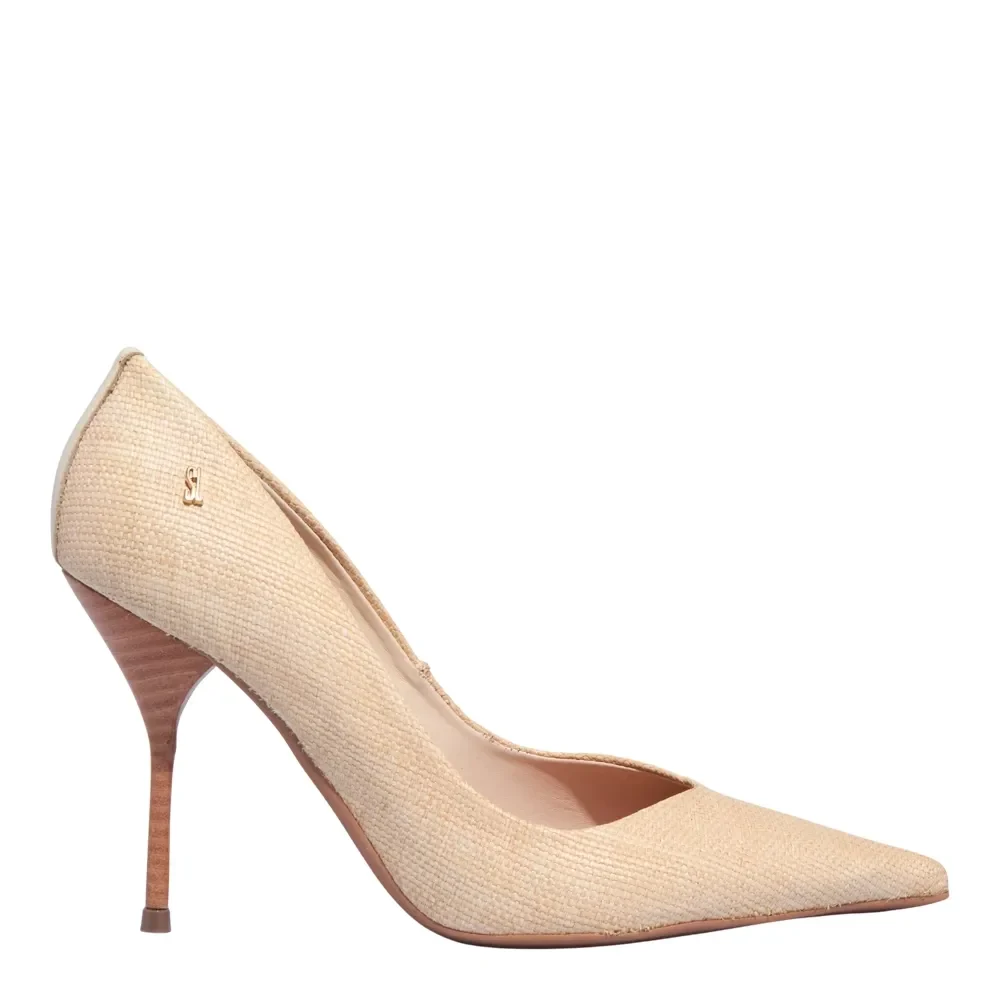 Scarpin Palha Off White Bico Fino Salto Agulha - vista 1 de 3
