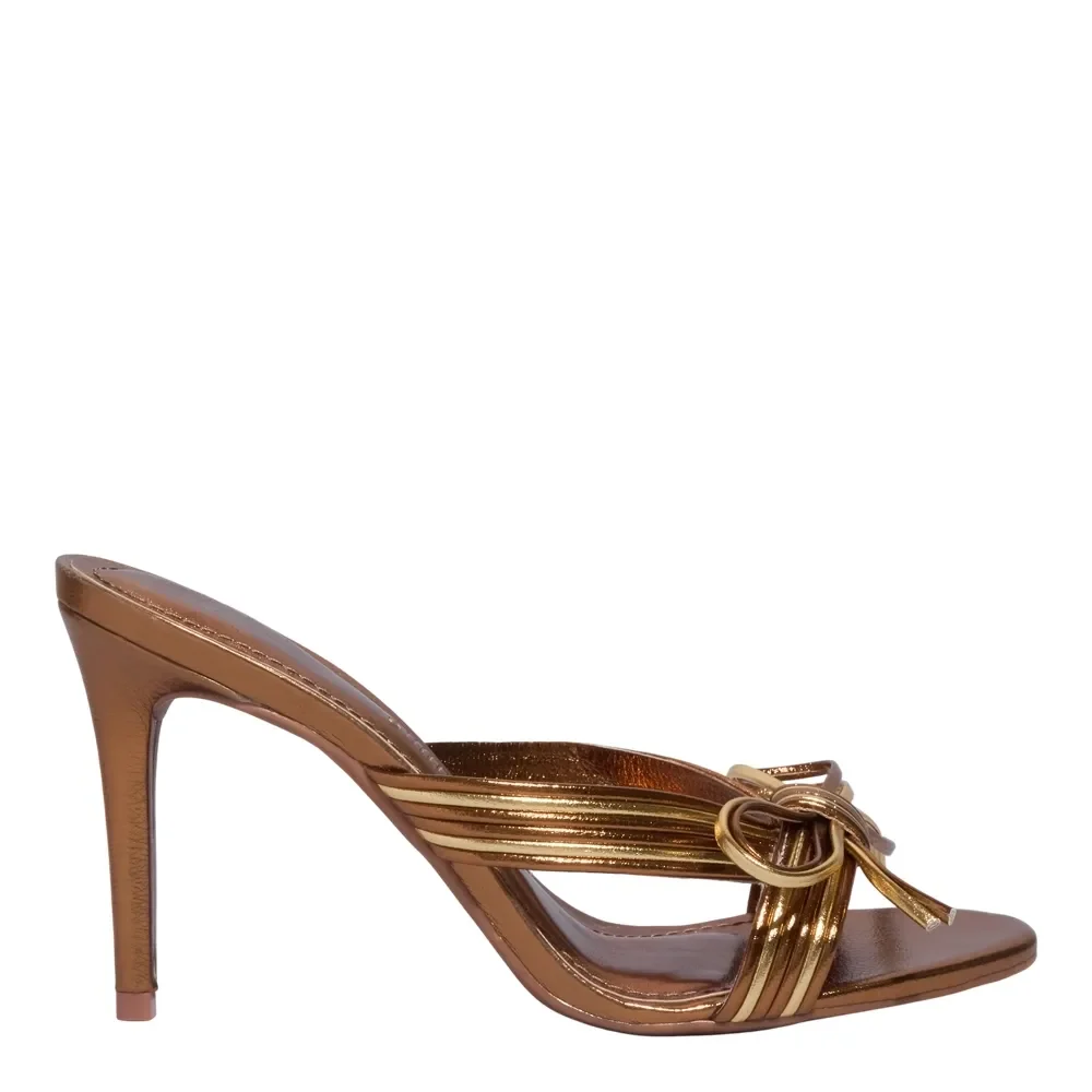Mule Laço Metalizado Salto Fino Bronze - vista 1 de 3