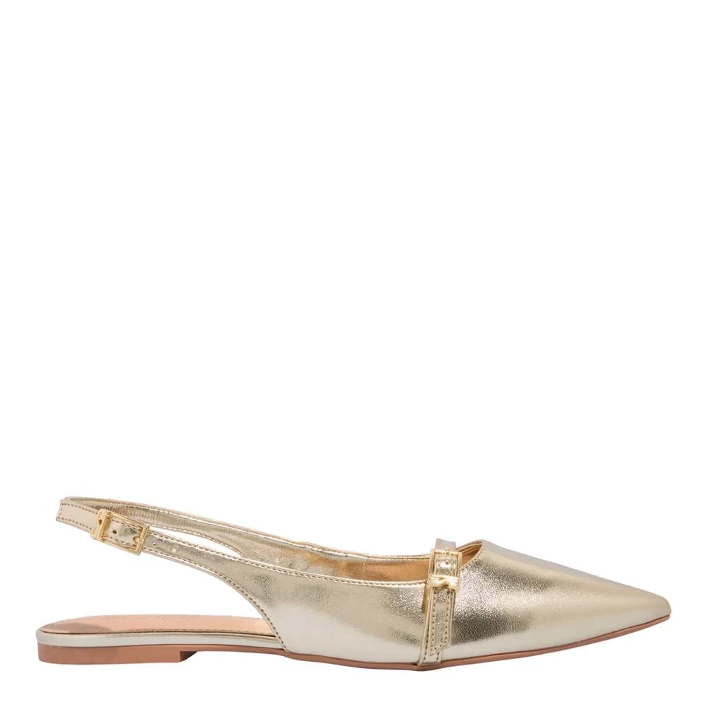 Sapatilha Slingback Metalizada Bico Fino Dourada - vista 1 de 4