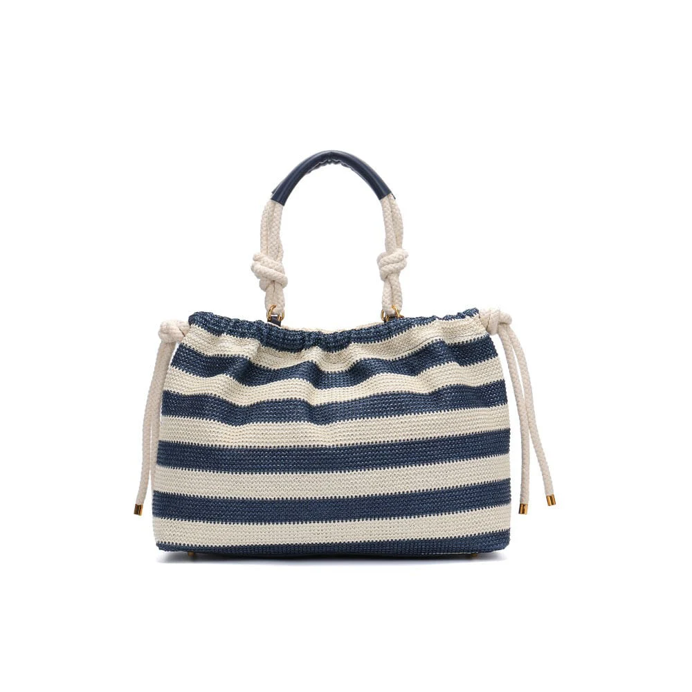 Bolsa Grande Tramado Alça De Ombro Listrada Azul e Branca - vista 3 de 7