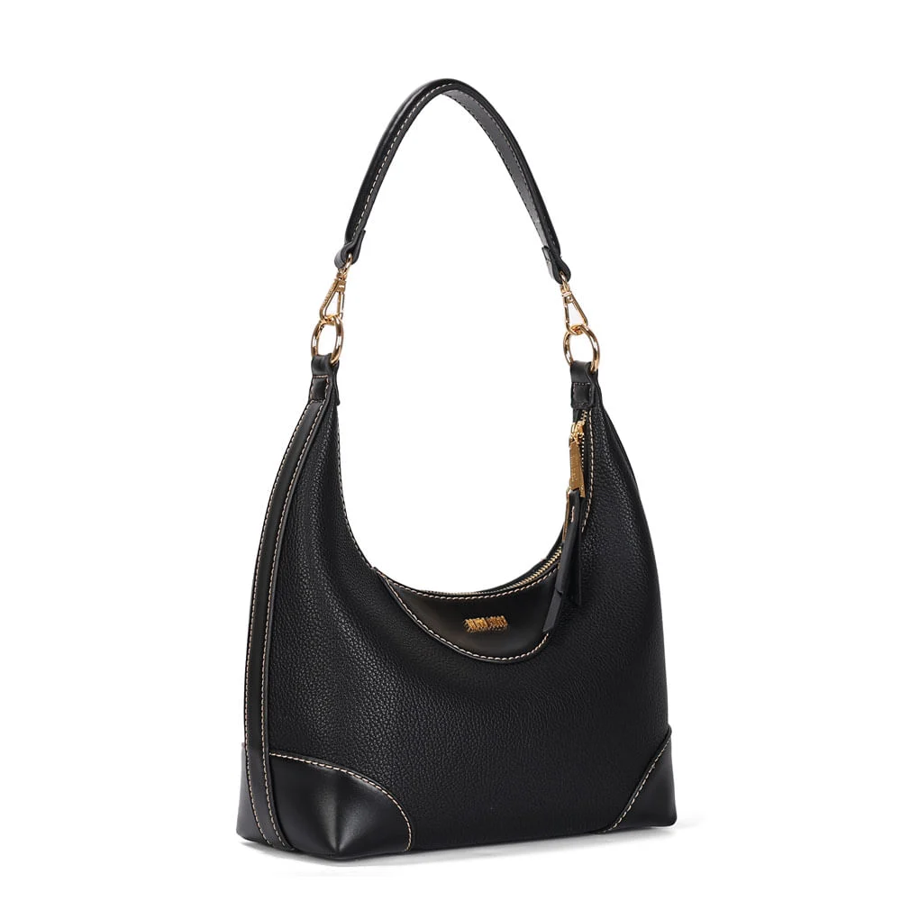 Bolsa Hobo Média Floater Preta Pespontos - vista 2 de 3