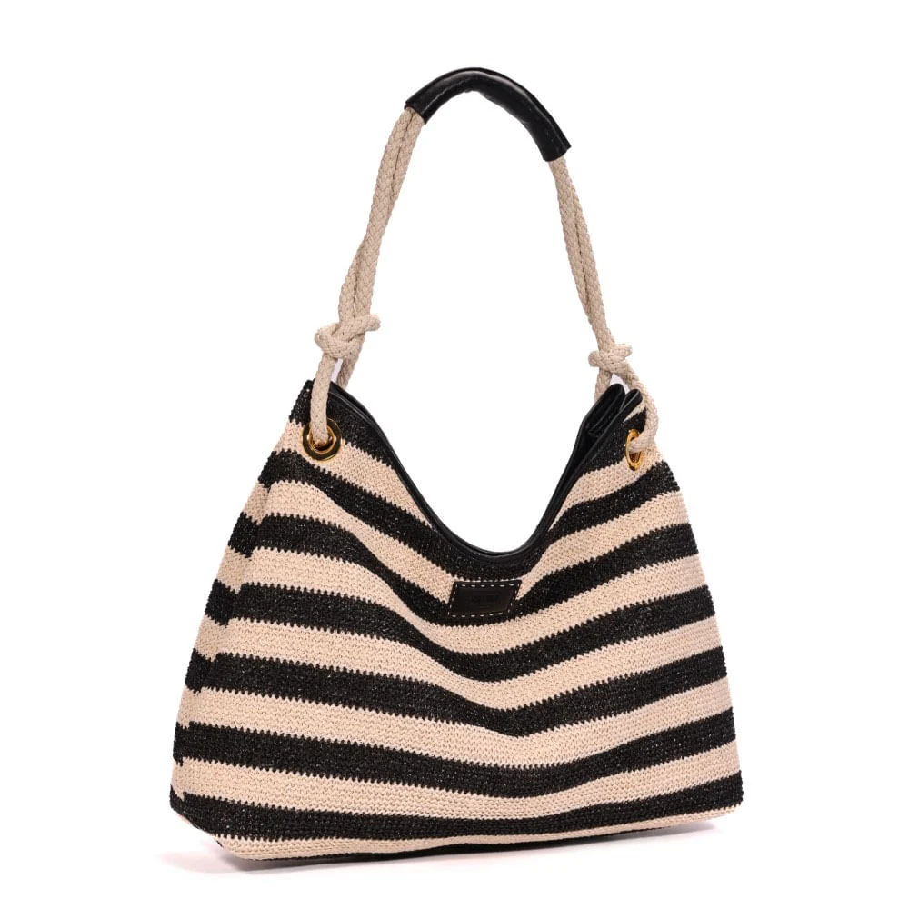 Bolsa Tramado Alça De Mão Listrada Preta a Branco - vista 2 de 9