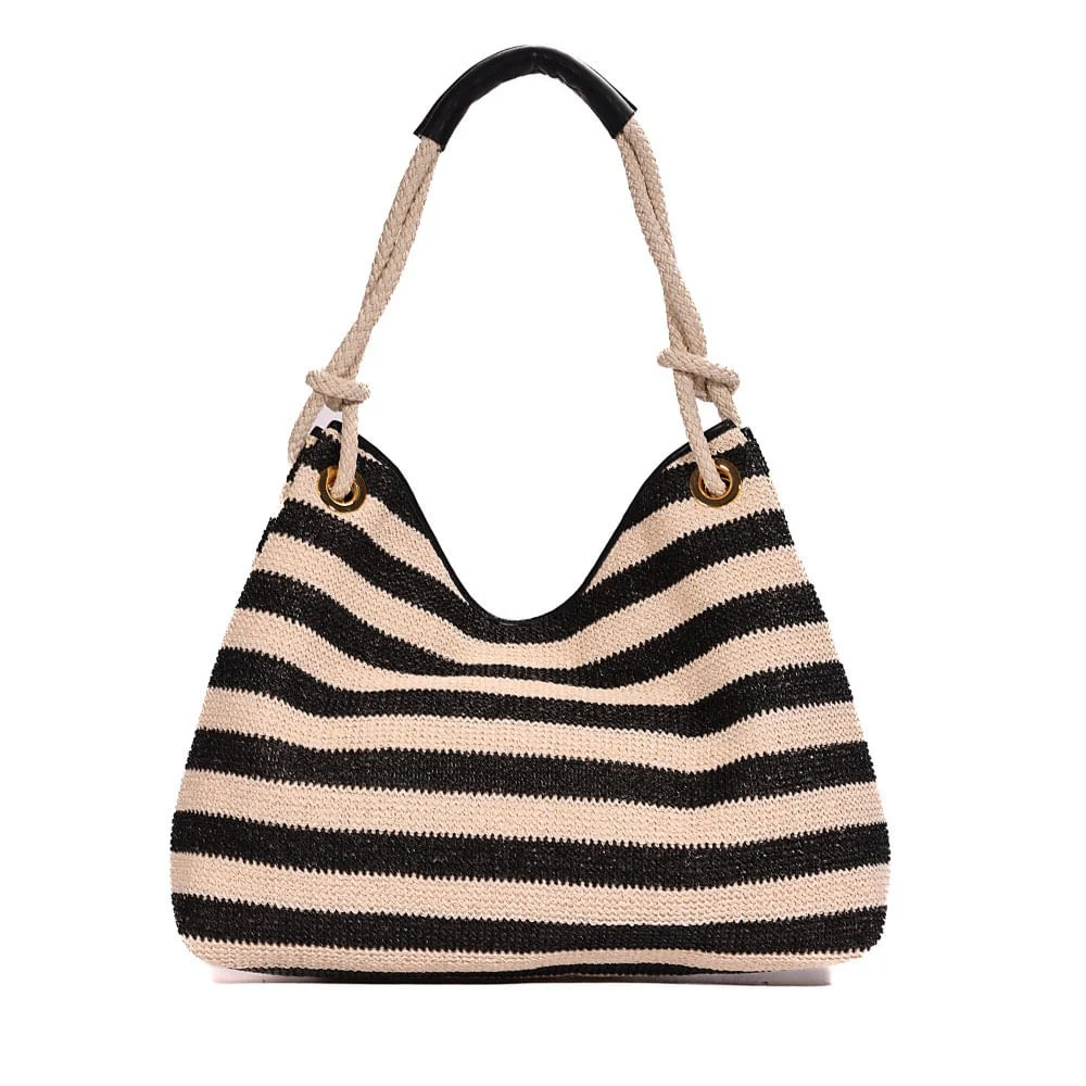 Bolsa Tramado Alça De Mão Listrada Preta a Branco - vista 5 de 9