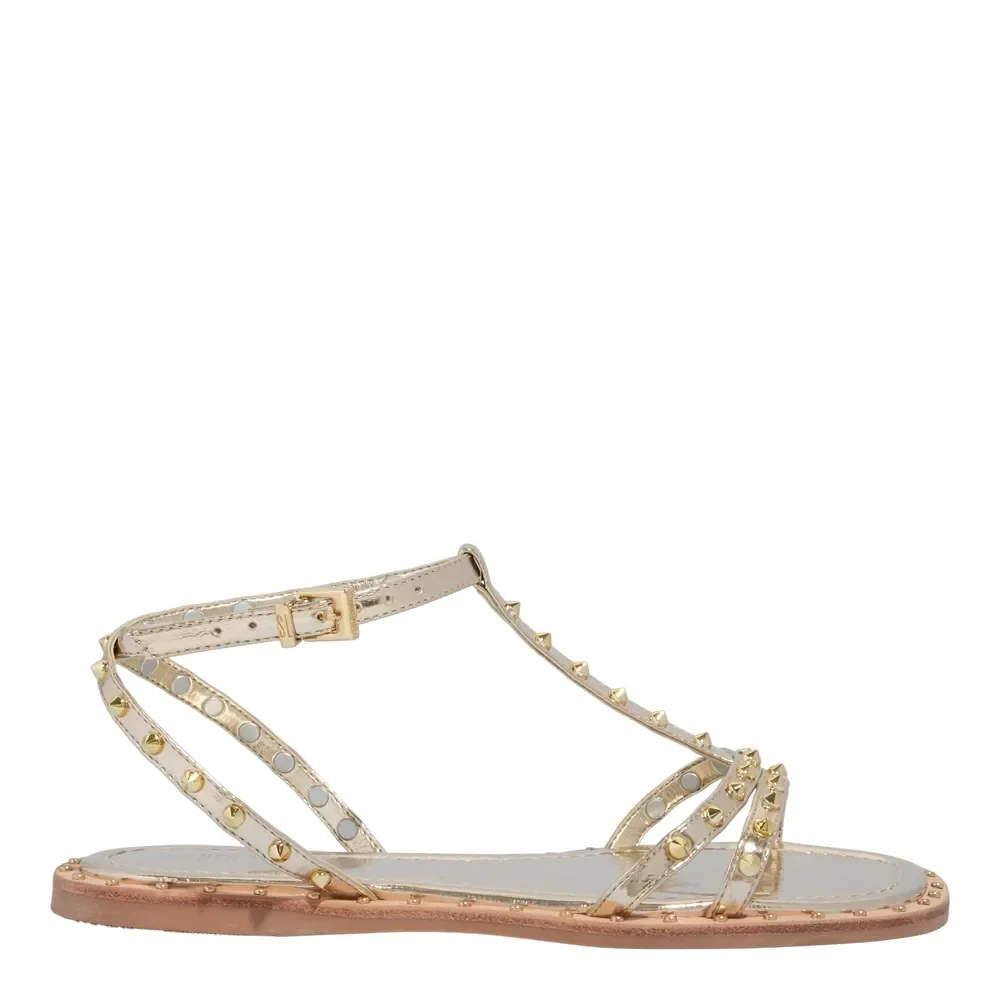 Rasteira Metalizada Reflexo Dourada Tiras Spikes - vista 1 de 4