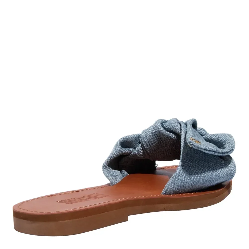 Rasteira Laço Washed Jeans Azul Blue - vista 3 de 4