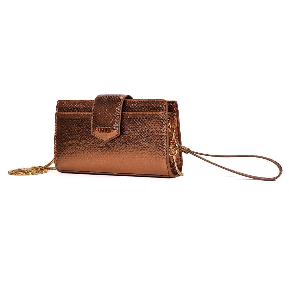 Bolsa Carteira Pequena Metalizada Cobre Alça Transversal Corrente - vista 3 de 7