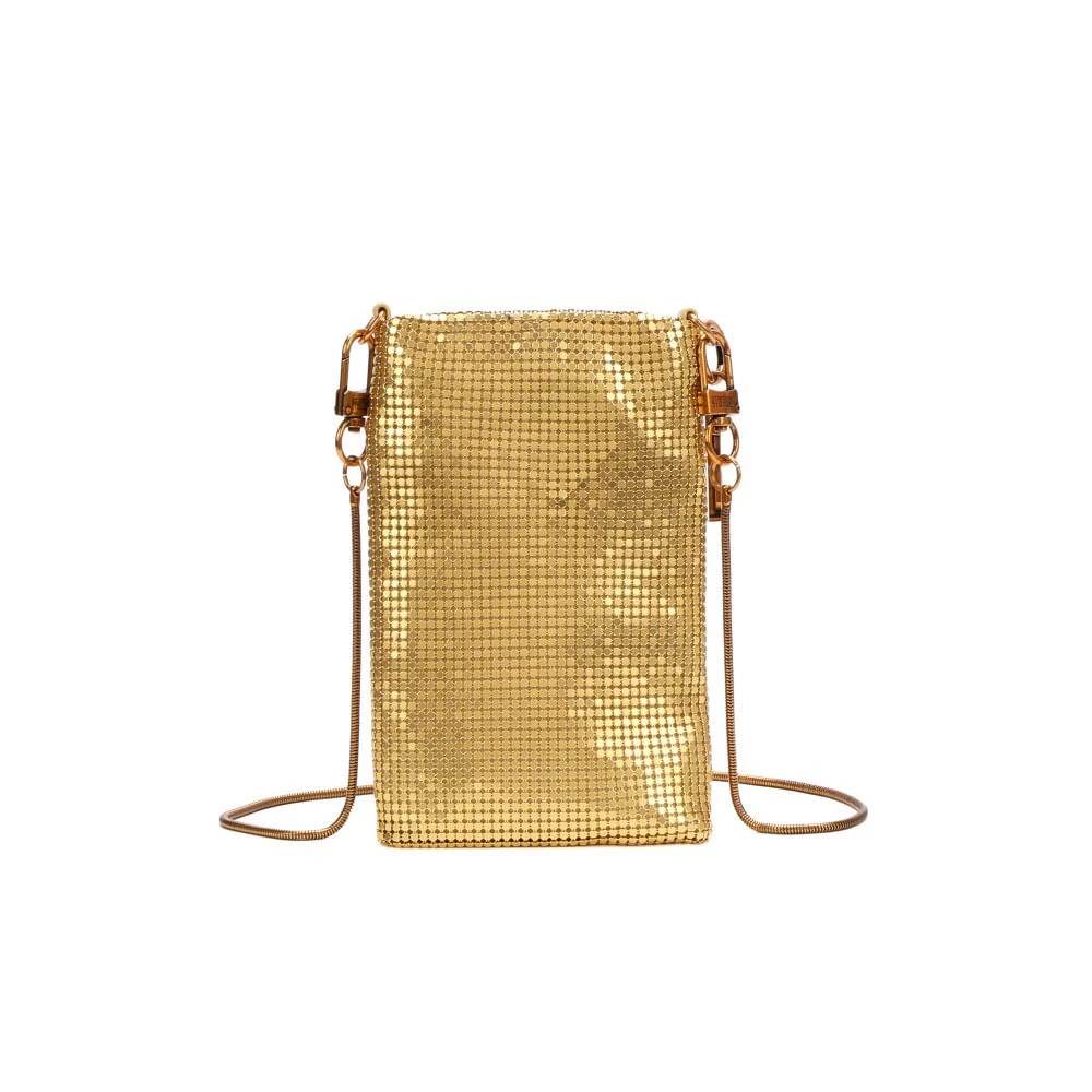 Bolsa Porta Celular Malha Metal Dourado Alça Transversal - vista 4 de 6