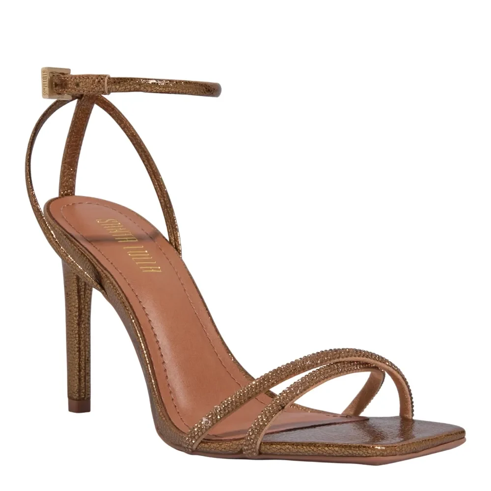 Sandalia Tecido Splendore Brilho Strass Salto Alto Bronze - vista 1 de 2