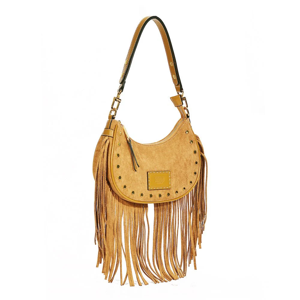 Bolsa Franja Camurça Alça De Ombro Amarelo Mostarda - vista 2 de 8