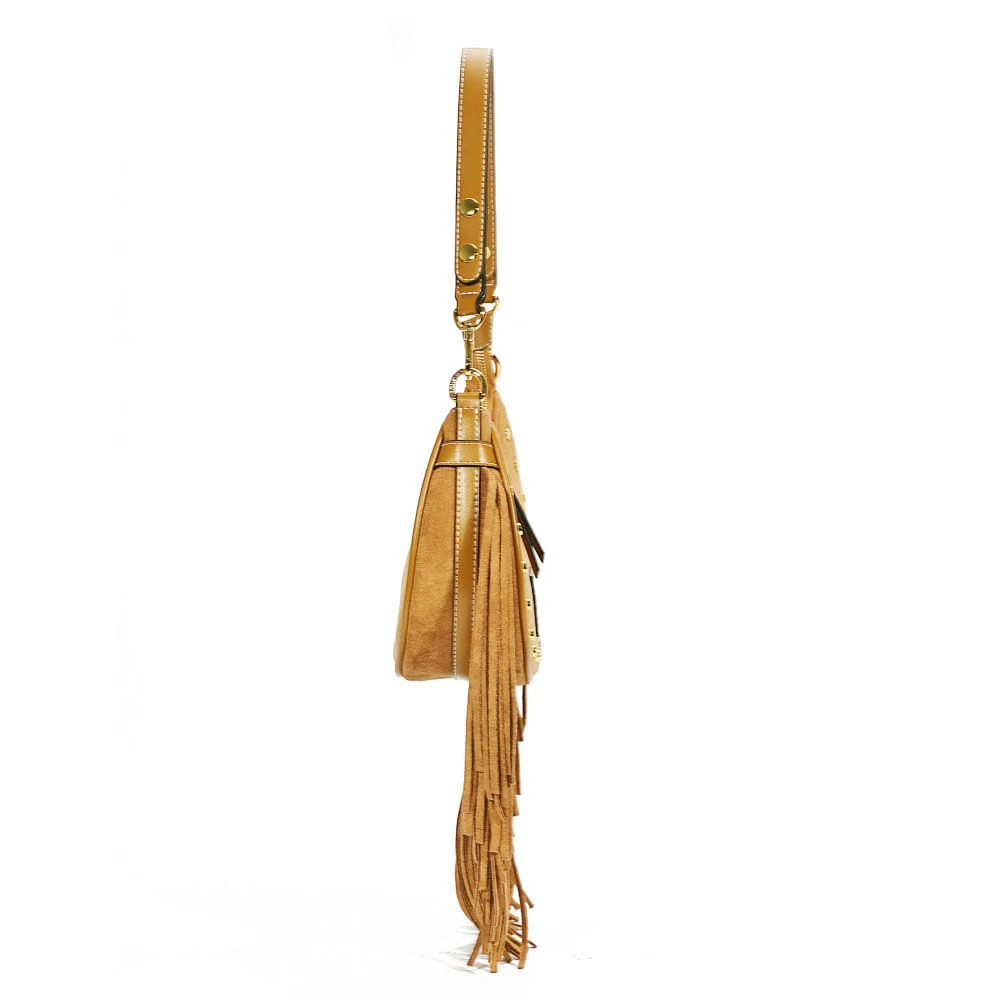 Bolsa Franja Camurça Alça De Ombro Amarelo Mostarda - vista 4 de 8
