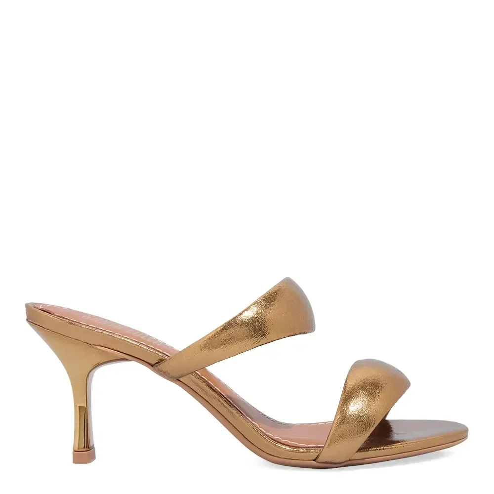 Mule Couro Metalizado Bronze Salto Fino - vista 1 de 3