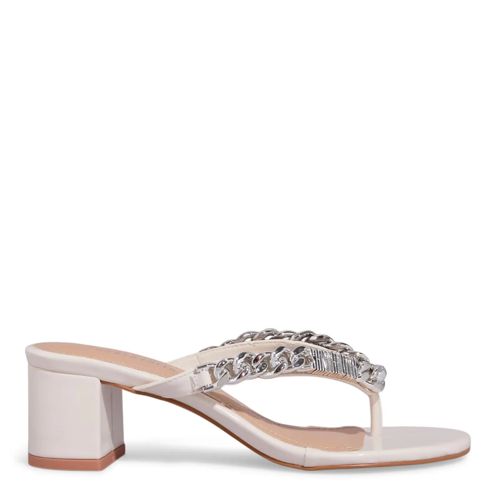 Tamanco Mule De Dedo Verniz Anzeli Off White Salto Bloco Baixo - vista 1 de 4
