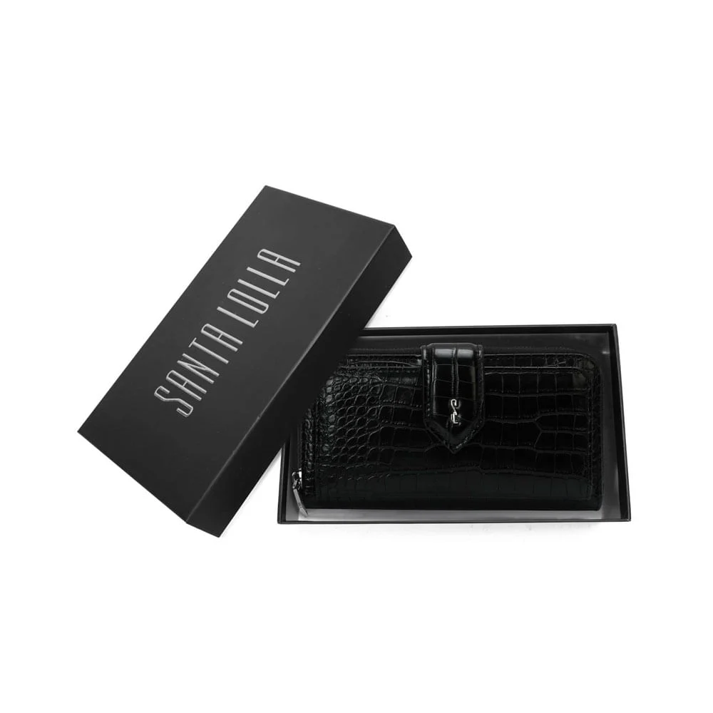 Bolsa Carteira Com Caixa Croco Alça De Ombro Corrente Croco Preta - vista 1 de 8