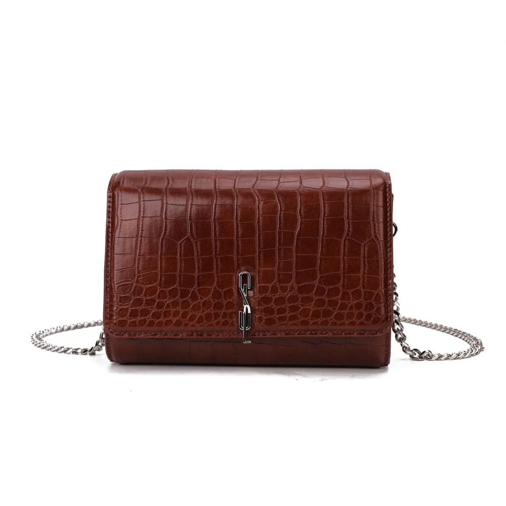 Bolsa Carteira Com Caixa Transversal Croco Marrom Terracota - vista 4 de 9