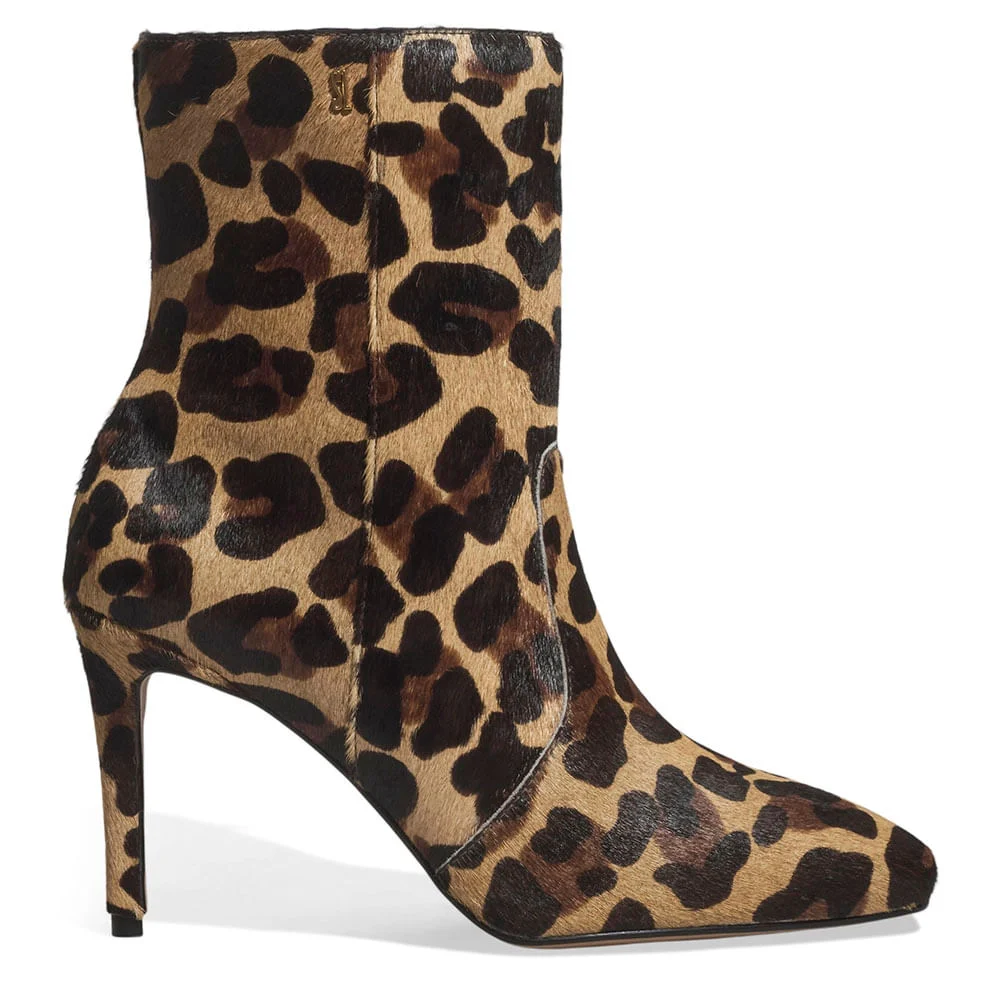 Bota Cano Curto Couro Pelo Salto Fino Animal Print Onça - vista 1 de 3
