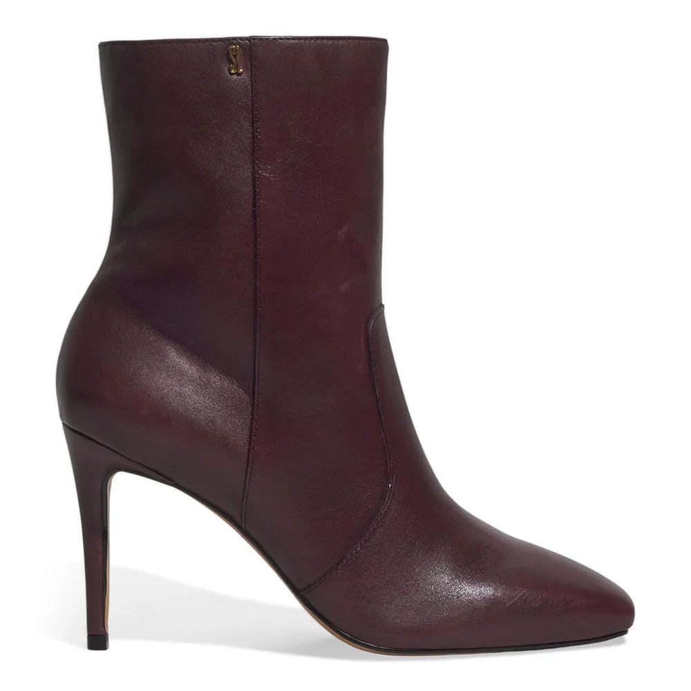 Bota Cano Curto Couro Soft Salto Fino Roxo Berry - vista 1 de 3