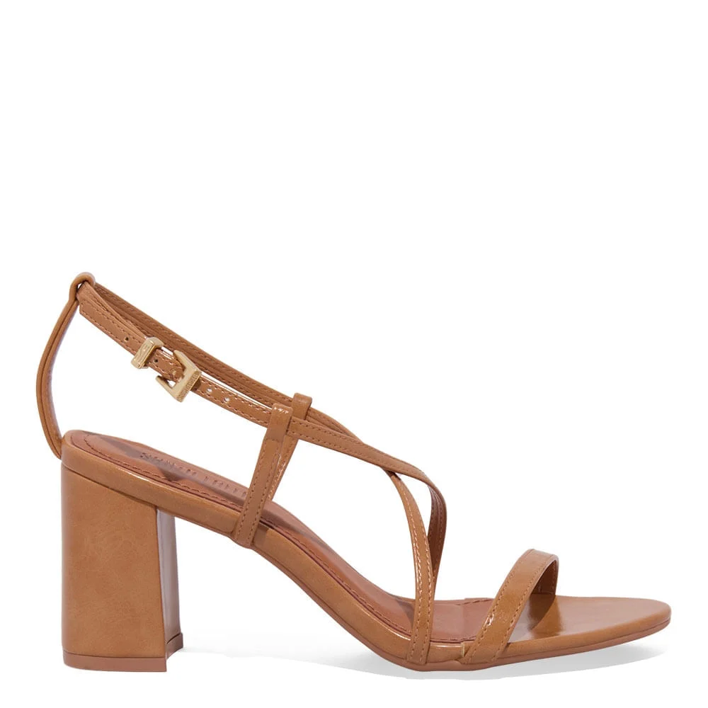 Sandália Napa Salto Bloco Marrom Camel - vista 1 de 3