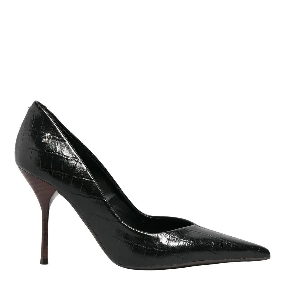 Scarpin Croco Italiano Bico Fino Salto Agulha Preto - vista 1 de 3