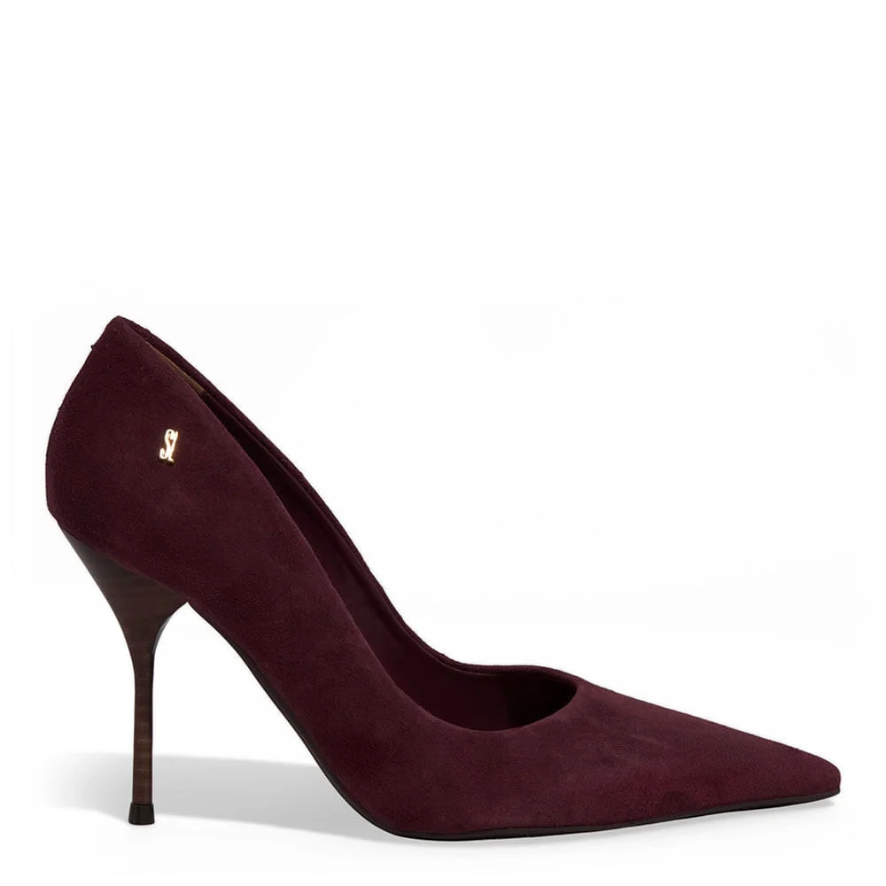 Scarpin Nobuck Roxo Bico Fino Salto Agulha - vista 1 de 3