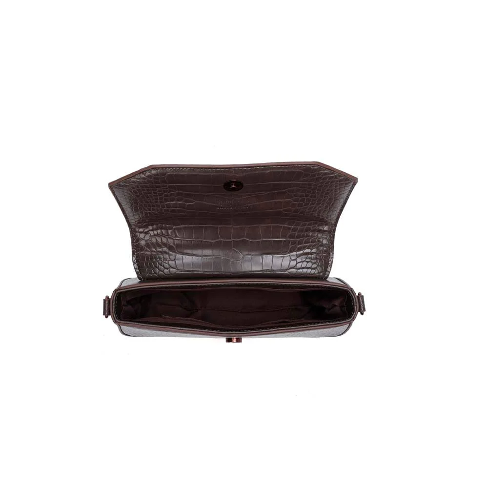 Bolsa Baguete Média Croco Marrom Dark Alça De Ombro - vista 5 de 5