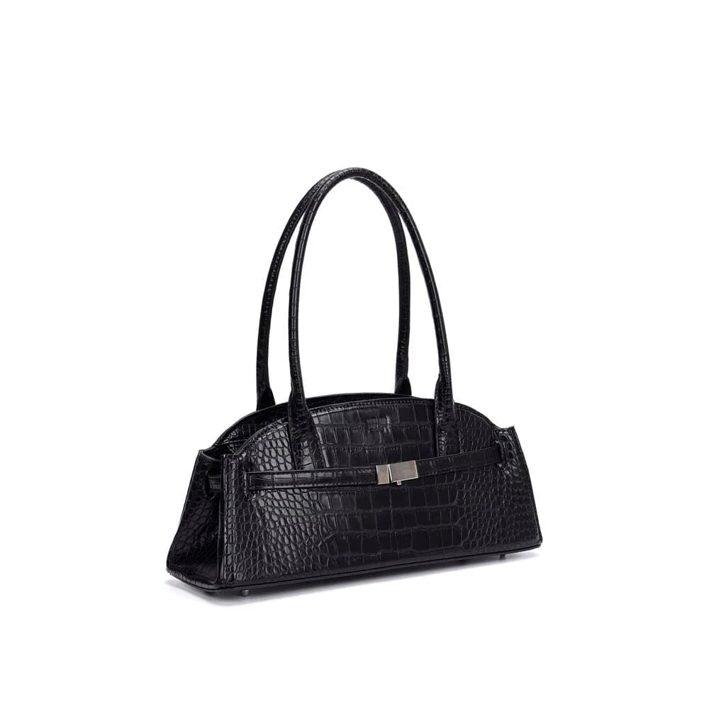 Bolsa Material Croco Preta Alça De Ombro - vista 3 de 6