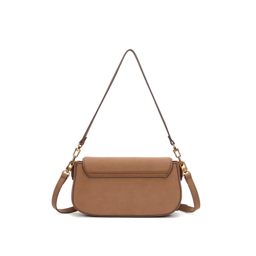 Bolsa Baguete Média Nobuck Marrom Fog Alça De Ombro - vista 3 de 5