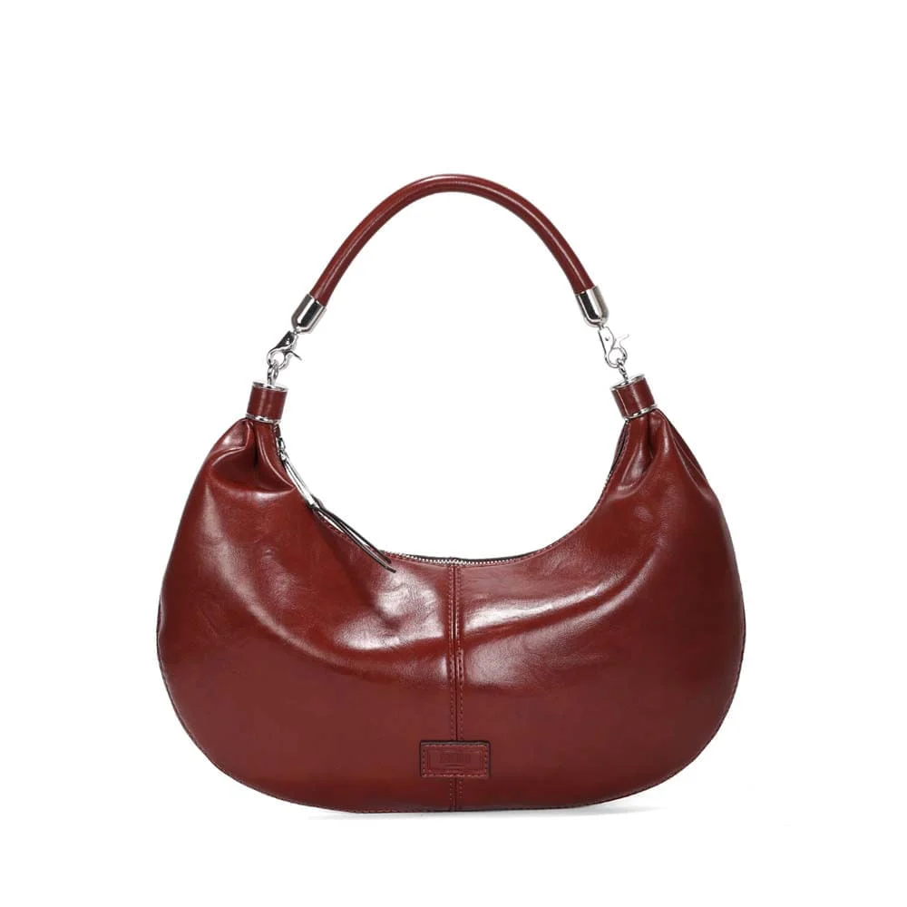 Bolsa Meia Lua Material Rustico Marrom Terracota Alça De Ombro - vista 2 de 4