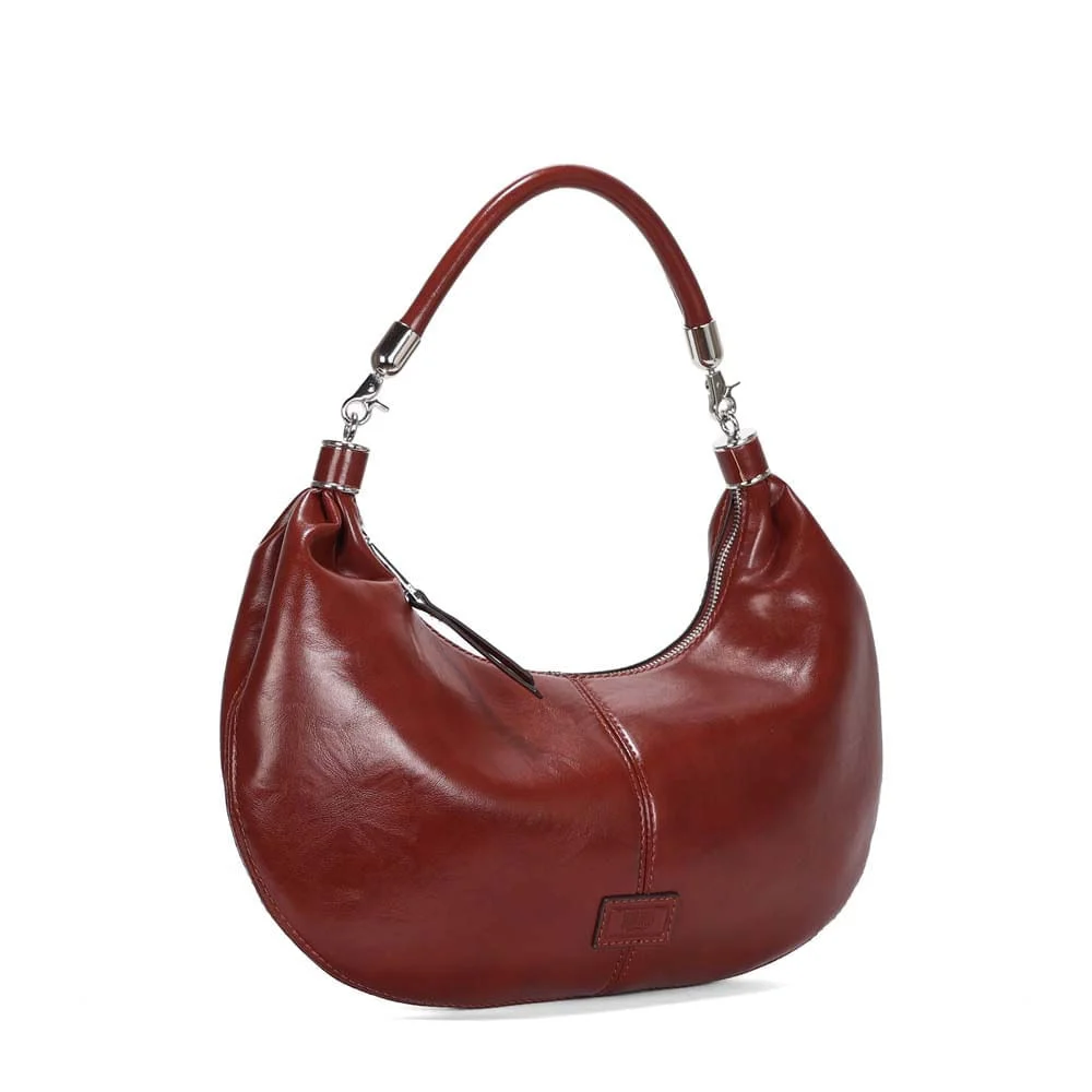 Bolsa Meia Lua Material Rustico Marrom Terracota Alça De Ombro - vista 3 de 4