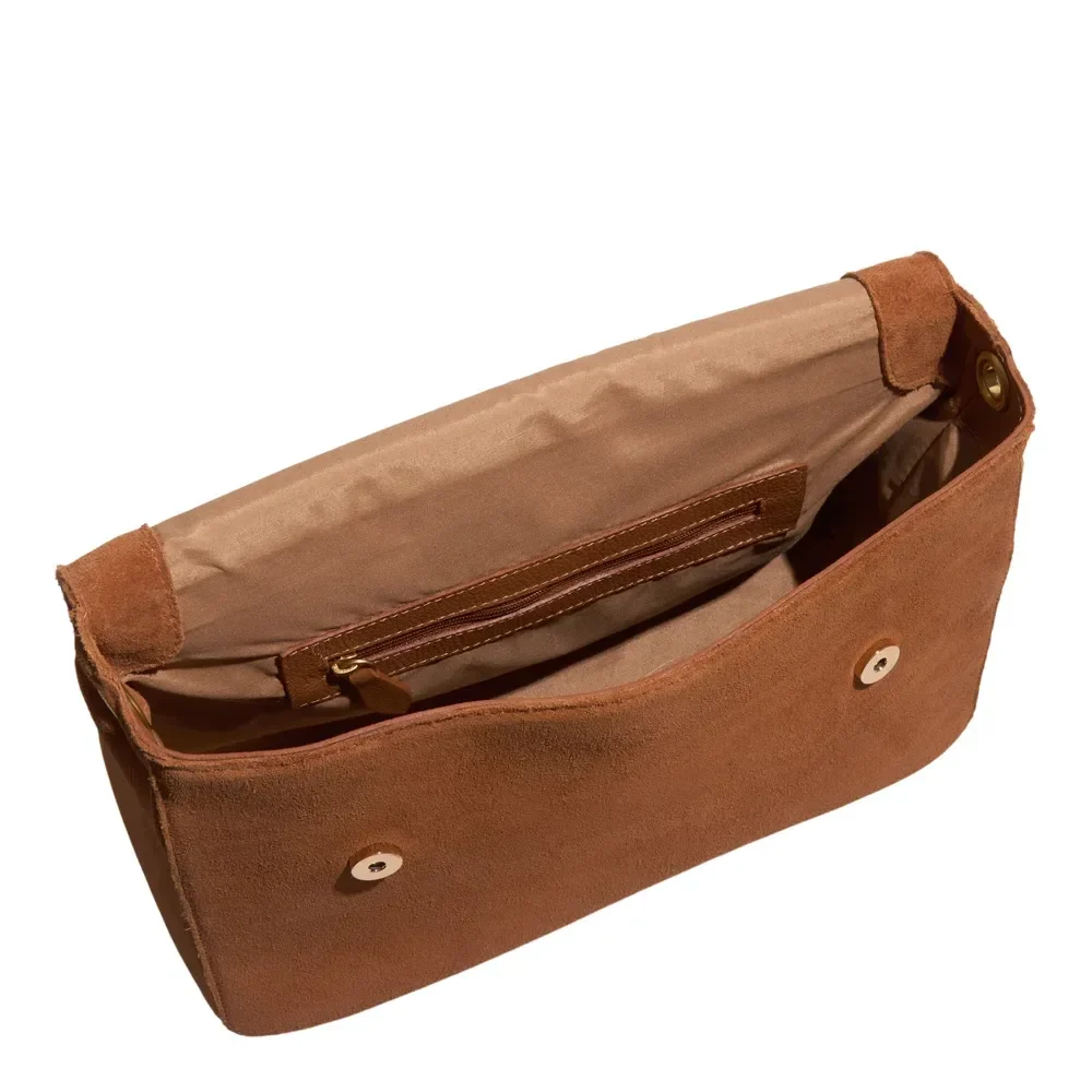 Bolsa Média Couro Camurça Marrom Safari Alça De Ombro - vista 3 de 3