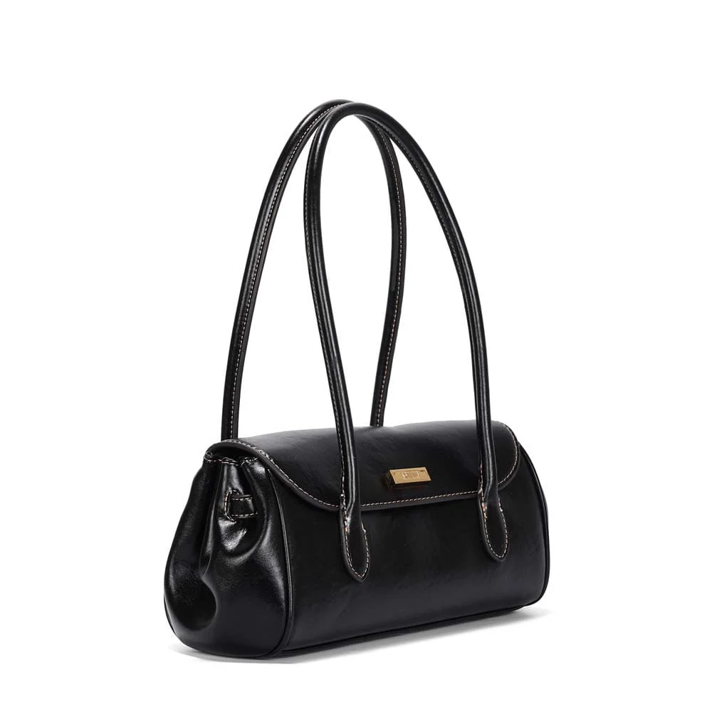 Bolsa Material Rustico Preta Alça De Ombro - vista 2 de 3
