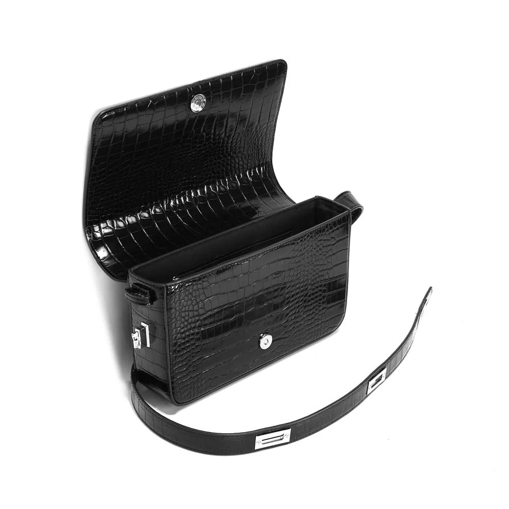 Bolsa Croco Preta Alça De Ombro - vista 4 de 4