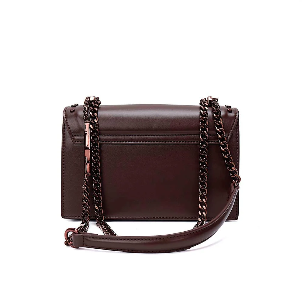 Bolsa Pequena Soft Marrom Dark Alça De Ombro Corrente - vista 5 de 7