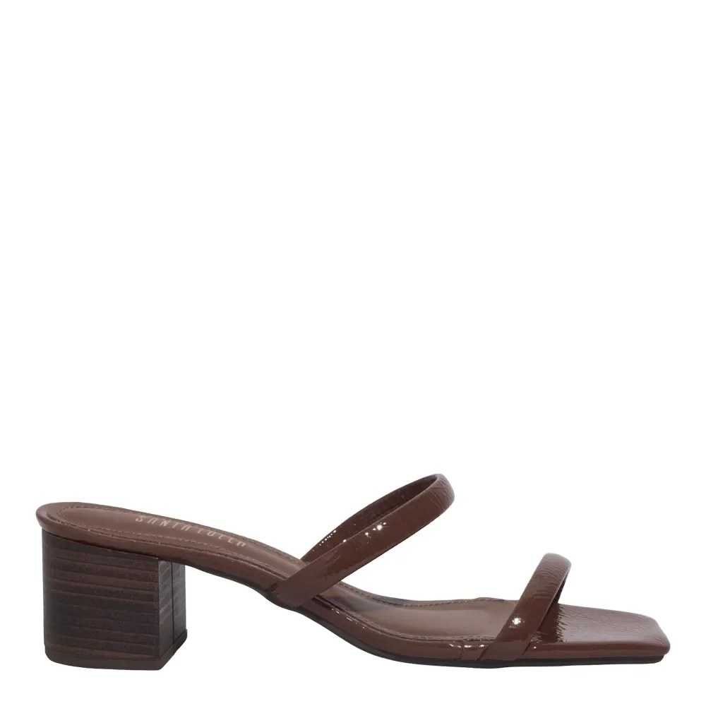 Mule Verniz Glossy Marrom Salto Bloco Baixo - vista 1 de 3
