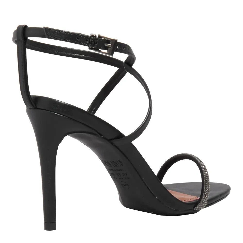 Sandália Couro Preta Salto Alto Fino - vista 3 de 3