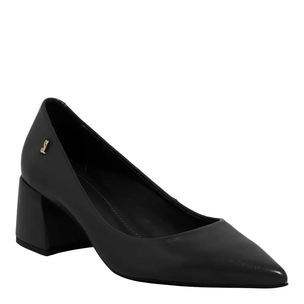 Scarpin Napa Madri Preto Bico Fino Salto Bloco - vista 1 de 2