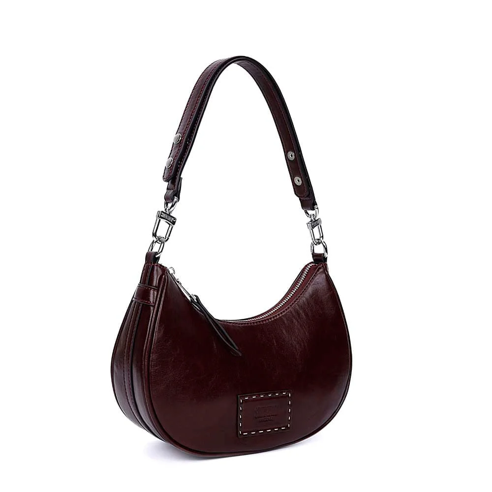 Bolsa Meia Lua Material Rustico Roxo Berry Alça De Ombro - vista 2 de 7