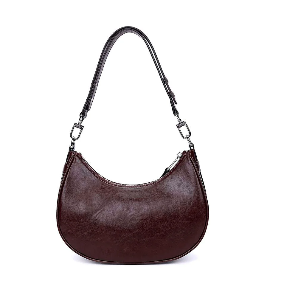 Bolsa Meia Lua Material Rustico Roxo Berry Alça De Ombro - vista 5 de 7