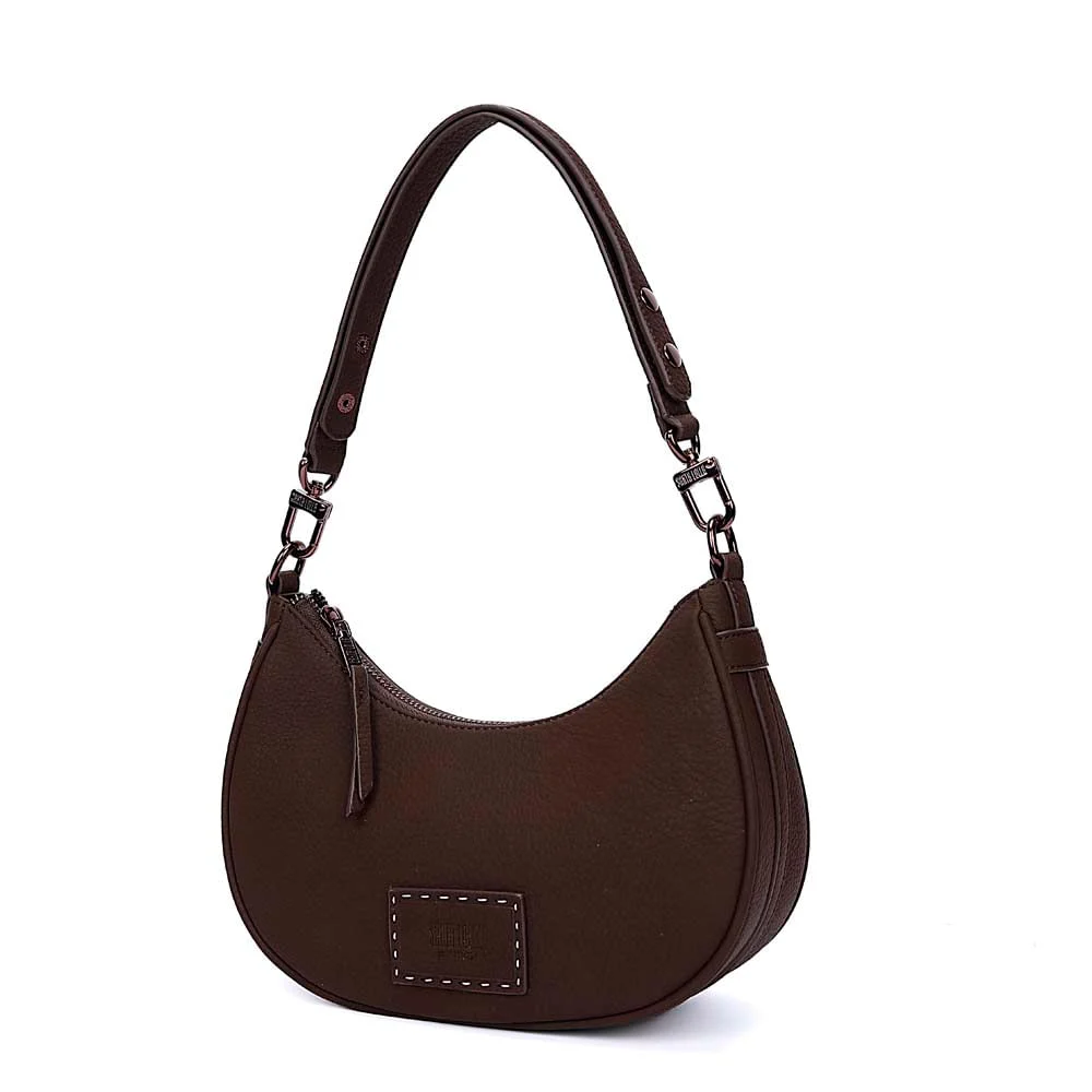 Bolsa Meia Lua Nobuck Marrom Dark Alça De Ombro - vista 3 de 7