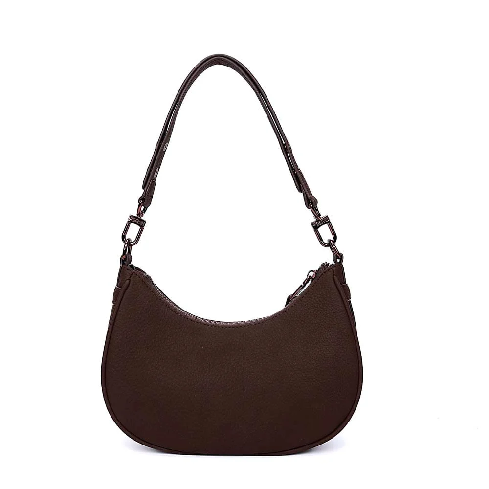 Bolsa Meia Lua Nobuck Marrom Dark Alça De Ombro - vista 5 de 7