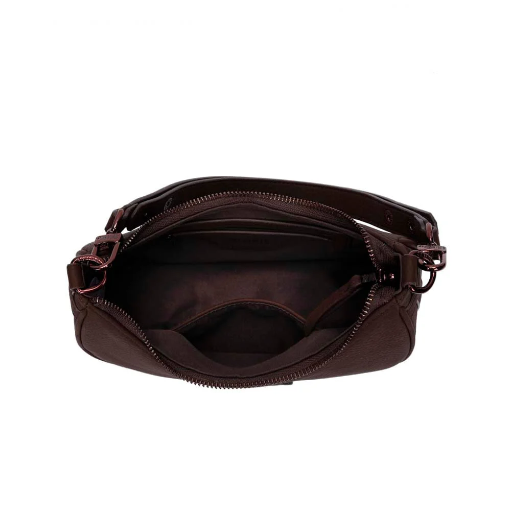 Bolsa Meia Lua Nobuck Marrom Dark Alça De Ombro - vista 7 de 7