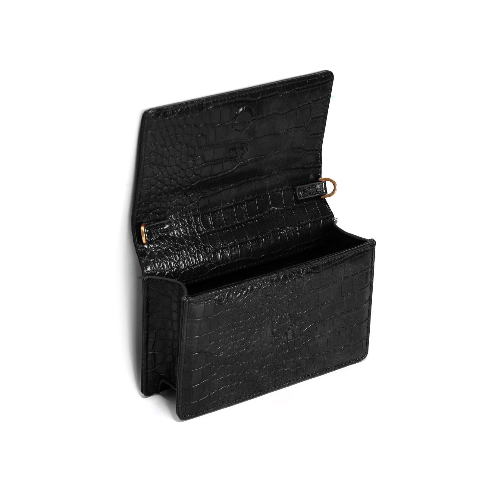 Bolsa Pequena Material Croco Preta Alça Transversal - vista 3 de 3