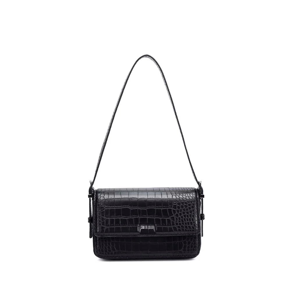 Bolsa Pequena Croco Preta Alça De Ombro - vista 2 de 6