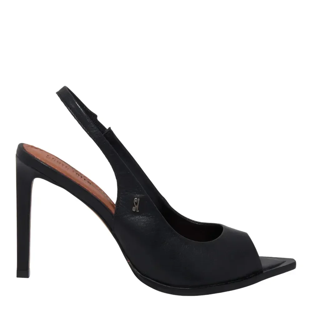 Sandália Peep Toe Couro Soft Bico Folha Preta - vista 1 de 3