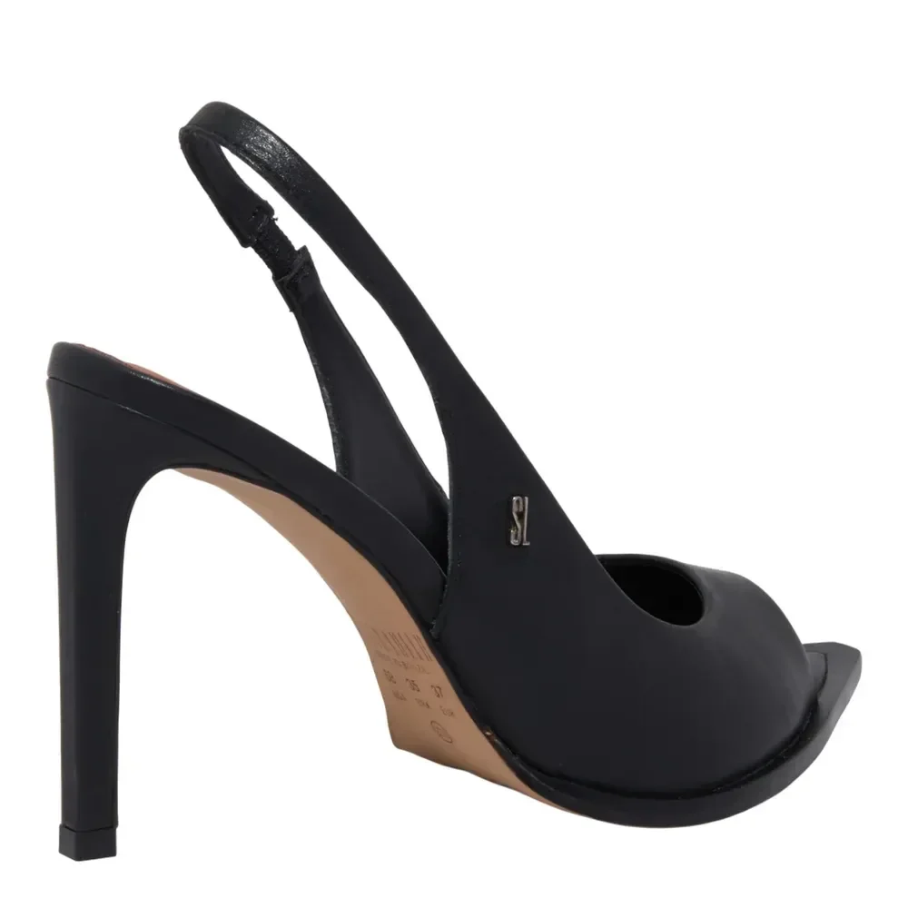 Sandália Peep Toe Couro Soft Bico Folha Preta - vista 3 de 3