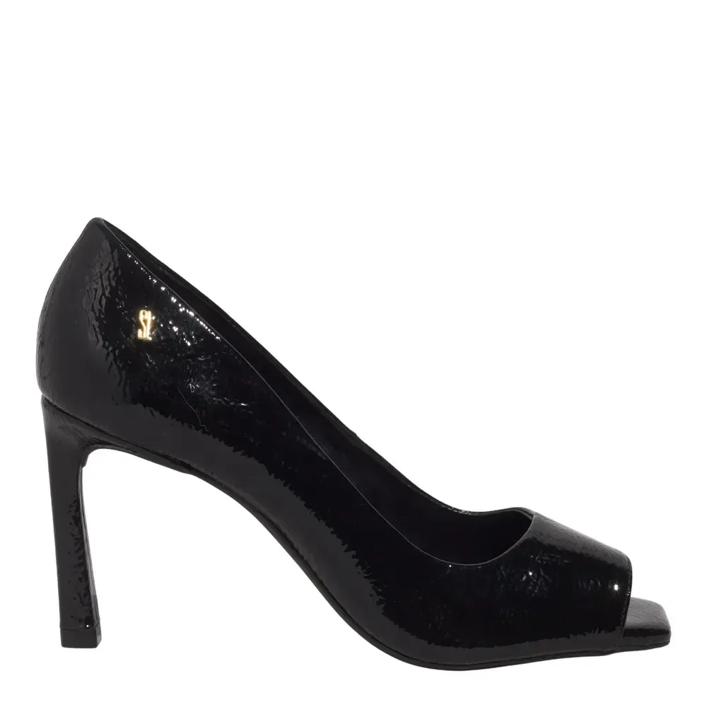 Sandália Peep Toe Verniz Bico Quadrado Preta - vista 1 de 3