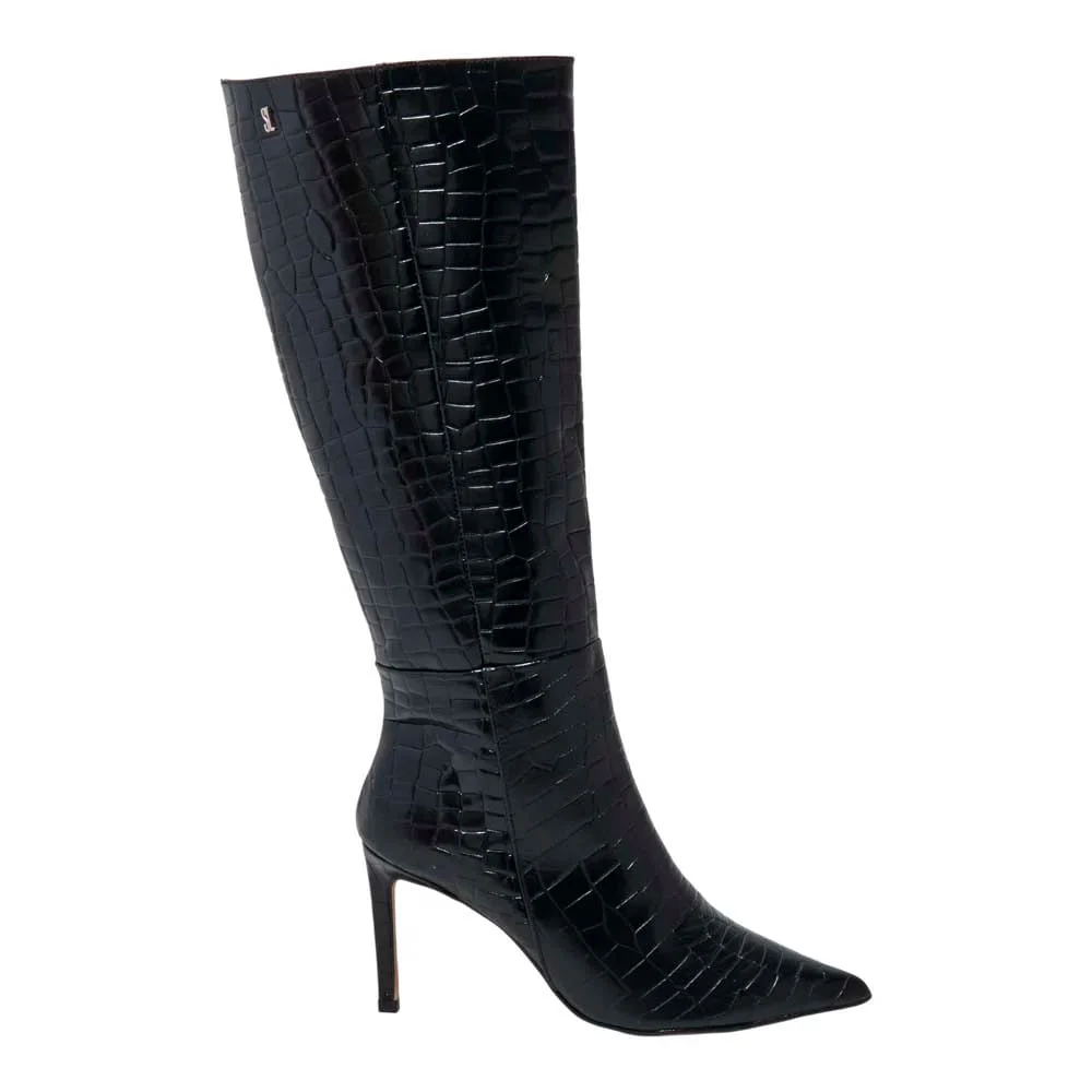Bota Cano Longo Croco Italiano Bico Fino Preta - vista 1 de 3