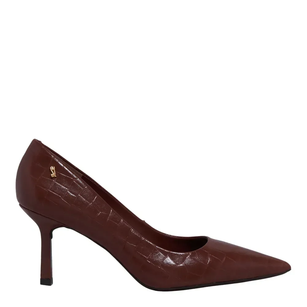 Scarpin Croco Italiano Bico Fino Marrom Terracota - vista 1 de 3