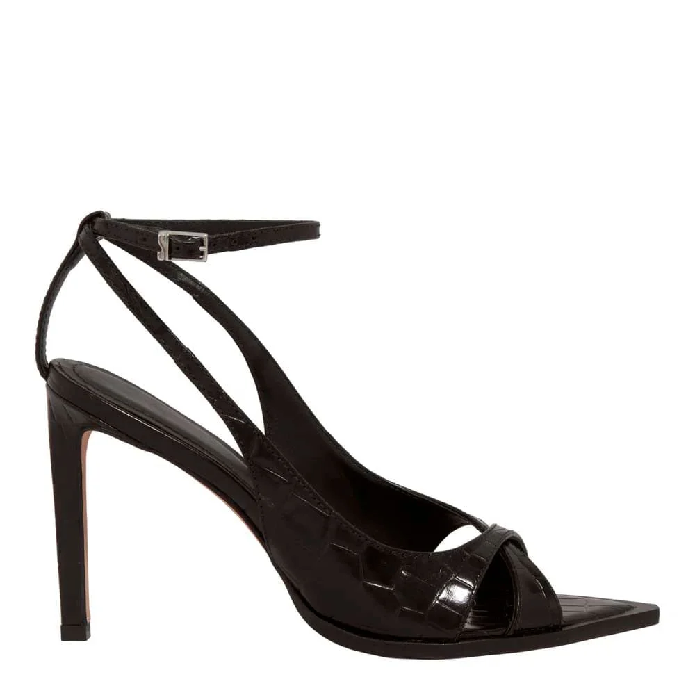 Sandália Peep Toe Croco Bico Folha Preta - vista 1 de 3